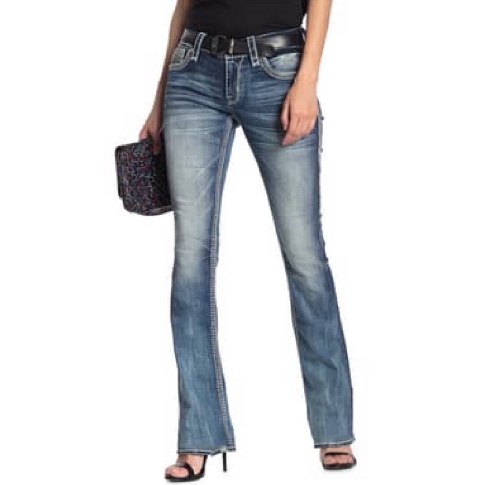 Rock Revival Mid Rise Bootcut Jeans Size 24 Rare Hard-to-Find Rhinestone Denim